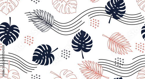 Modern tropical leaf pattern with abstract shapes