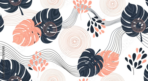 Vibrant tropical leaf pattern with modern abstract design