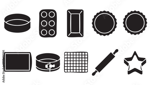 Bakery and pastry tools set including baking pans muffin tins rolling pin and cookie cutters