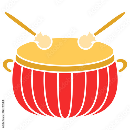 Illustration of a Red Drum with Drumsticks
