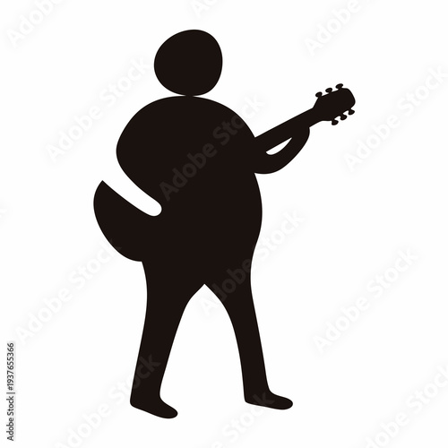 Silhouette of a musician playing acoustic guitar with simplistic and bold representation