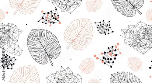 Modern botanical pattern with geometric connections