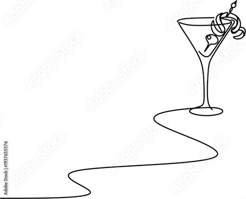 Continuous one line drawing of refreshing iced tea in a tall glass with ice cubes, straw and mint leaf