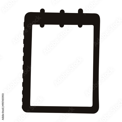 Stylized black and white illustration of a notepad with spiral binding