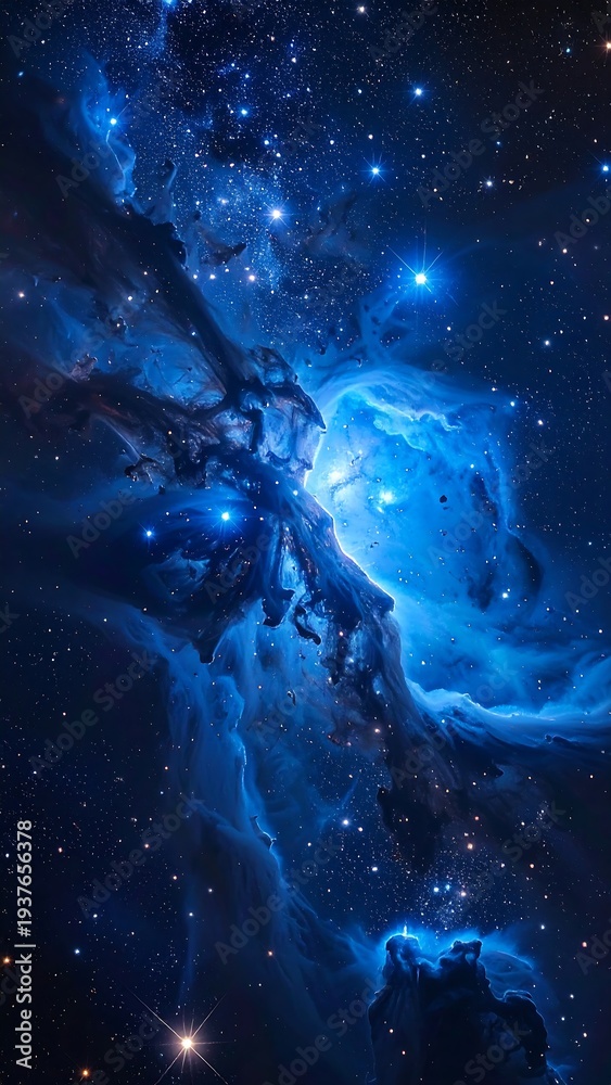 Fototapeta premium A vibrant blue nebula in space with stars and celestial clouds