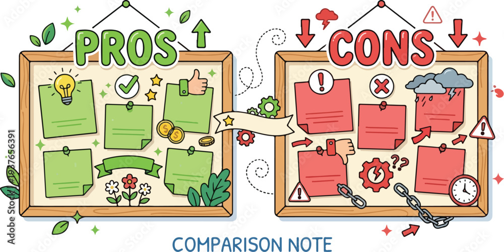 Fototapeta premium Pros and Cons Comparison Chart templet | Colorful & neutral Vector Illustration.