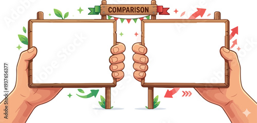 Pros and Cons natural Comparison Vector templet | Creative and colorful comparison hand board templet art.