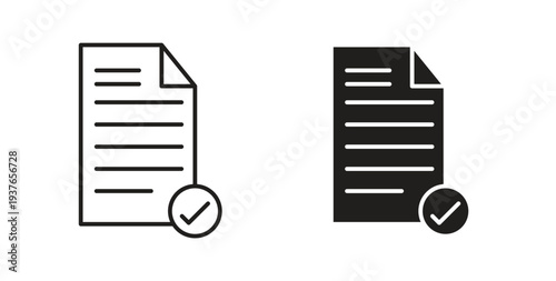 Approved document icon, Outline Symbol Illustration, Editable Stroke perfect for logos and more