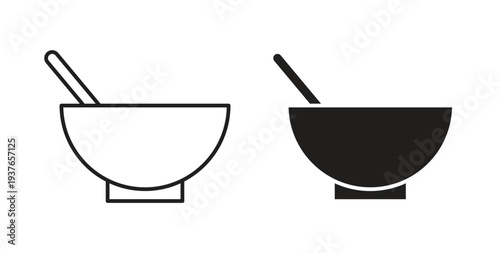 Bowl of soup icon, Outline Symbol Illustration, Editable Stroke perfect for logos and more