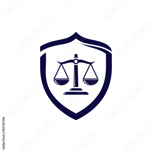 Vector graphic illustration of a shield with scales of justice inside