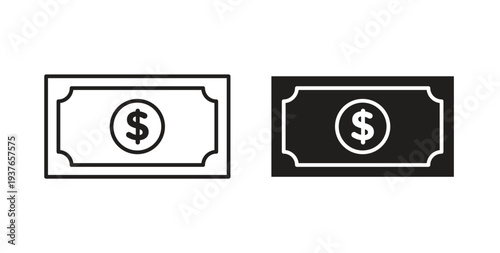Cash icon, Outline Symbol Illustration, Editable Stroke perfect for logos and more