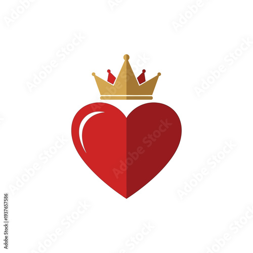A red heart with a golden crown on a white background, symbolizing love and royalty.