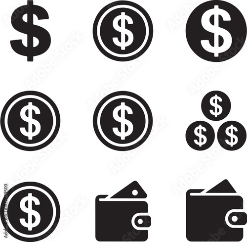 Financial money and banking vector icon set for payment and e-commerce interface