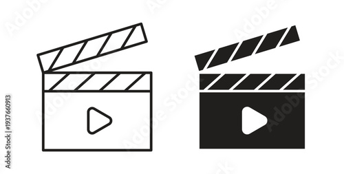 Film clapperboard icon, Outline Symbol Illustration, Editable Stroke perfect for logos and more