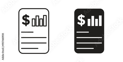 Financial report icon, Outline Symbol Illustration, Editable Stroke perfect for logos and more