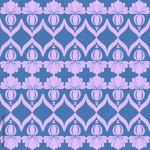 seamless floral pattern, purple and blue background 
