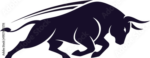 Dynamic Charging Bull Silhouette Logo for Finance, Sports, and Business Branding