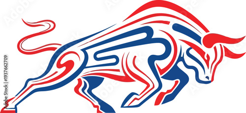 Dynamic Abstract Bull Illustration in Red and Blue Lines for Finance and Sports Branding