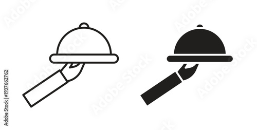 Hand holding tray icon, Outline Symbol Illustration, Editable Stroke perfect for logos and more