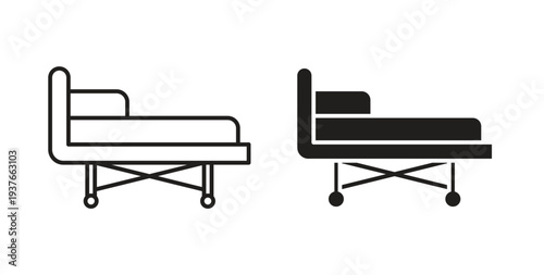 Hospital bed icon, Outline Symbol Illustration, Editable Stroke perfect for logos and more