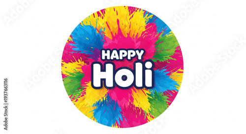 Vibrant holi festival greeting with colorful tie dye background and happy holi text