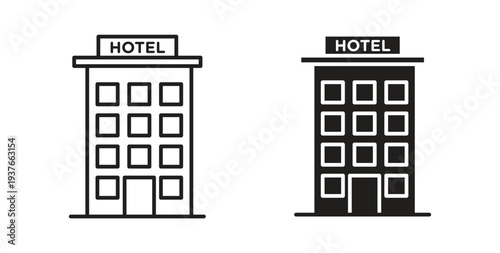 hotel icon, Outline Symbol Illustration, Editable Stroke perfect for logos and more