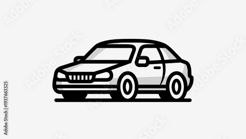 A sleek sedan is viewed from the side, showcasing its design and features in a simple illustration