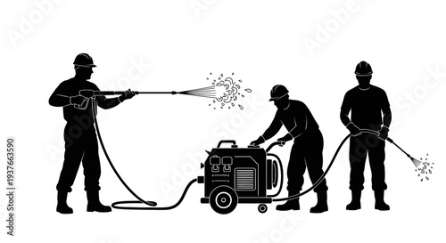 Construction Workers Pressure Washing Equipment with Water Spray