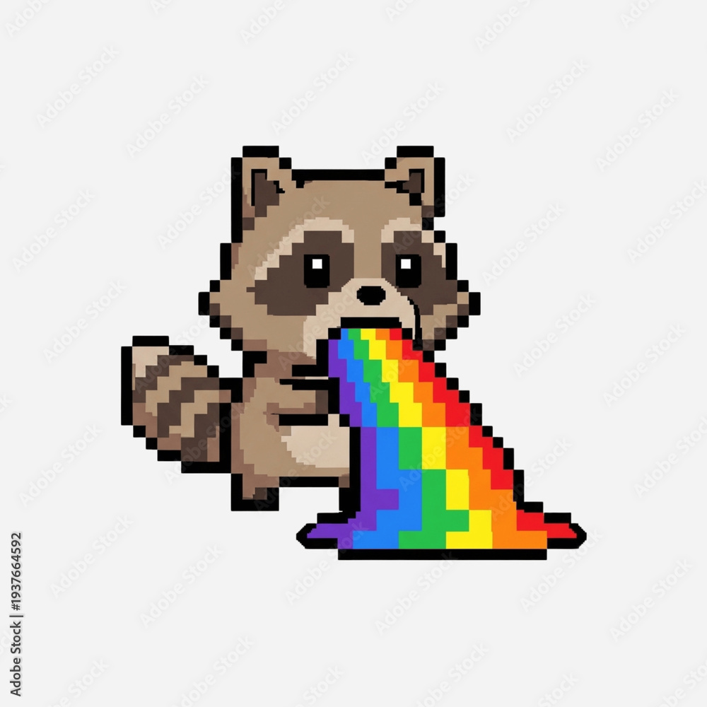 Obraz premium raccoon puke rainbow