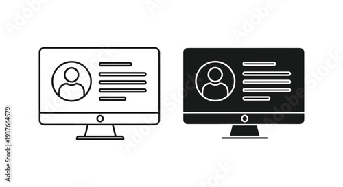 User profile account vector illustration icon set displayed on two distinct computer monitors graphic design