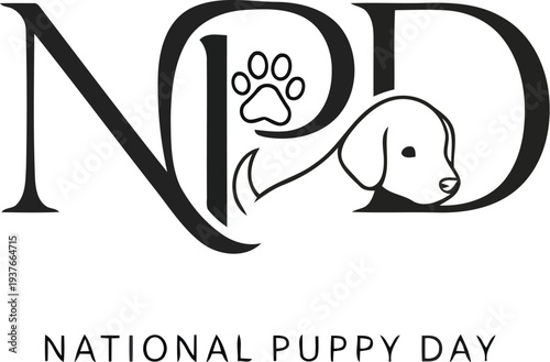 National Puppy Day logo with dog illustration and paw print for pet celebration events