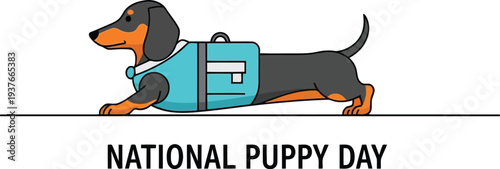 Cute Dachshund Puppy Illustration with Vest for National Puppy Day Celebration