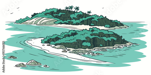 A small island with trees and a sandy beach Vector