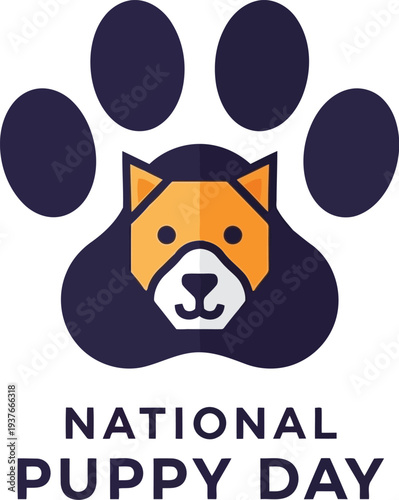 National Puppy Day vector illustration with dog face and paw print for pet adoption campaigns