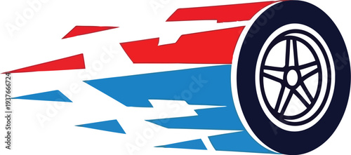 Racing Tire Logo with Red and Blue Motion Streaks for Automotive Branding and Motorsport Design