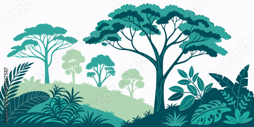 A serene landscape with trees and foliage in various shades of green Vector