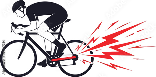 Cyclist riding racing bicycle with dynamic energy burst illustration, speed and power concept