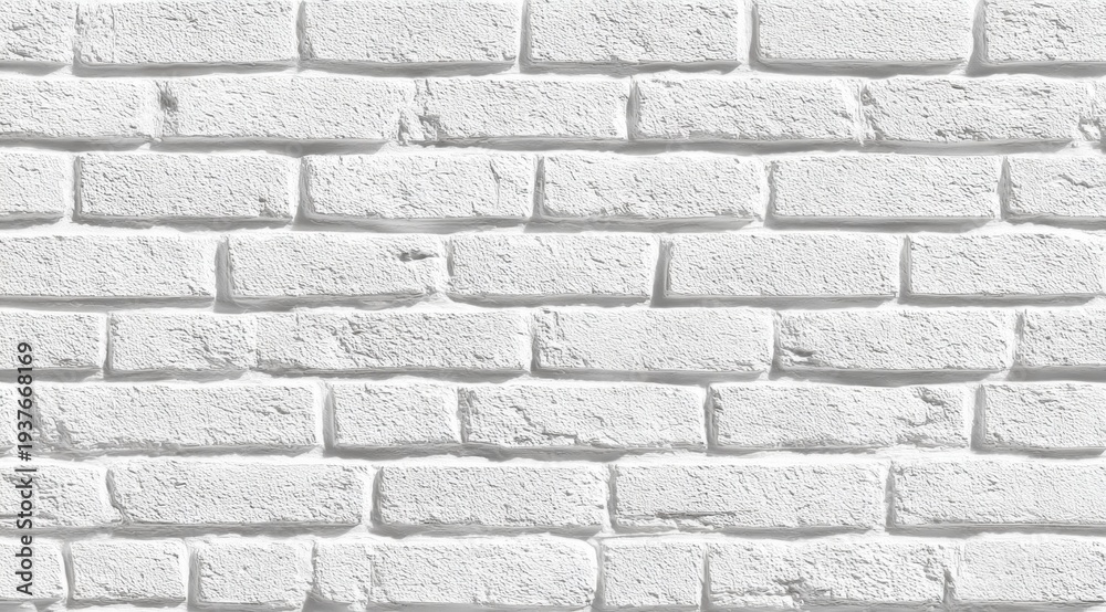 Fototapeta premium A textured white brick wall, featuring a uniform pattern of rectangular bricks, creating a clean and modern aesthetic.