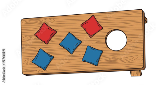 Bean bag toss game board illustration with colorful bags for outdoor fun