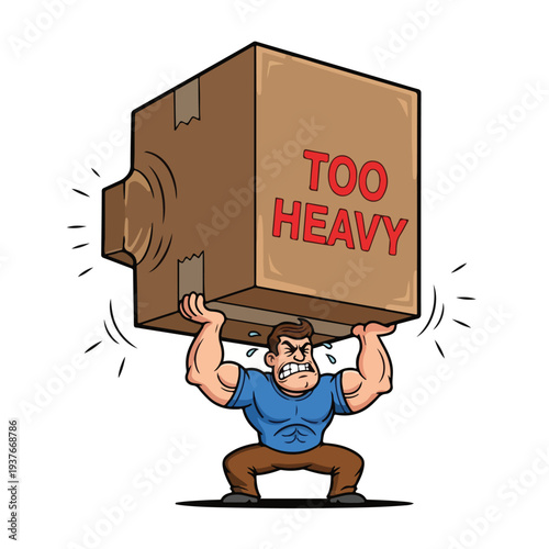Man struggling to carry a heavy cardboard box
