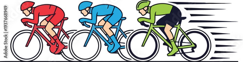 Colorful Cyclists Racing Illustration – Competitive Bicycle Race Clipart for Sports Design