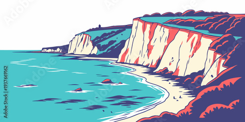 A pixelated image of a cliffside by the ocean Vector