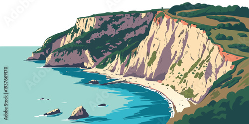 A pixelated image of a cliffside by the ocean Vector