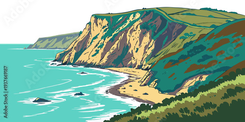 A pixelated image of a cliffside by the ocean Vector