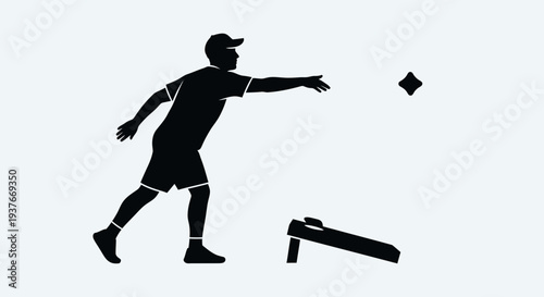 Silhouette of a person playing cornhole outdoor recreational activity illustration