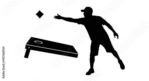Silhouette of a person playing cornhole a game of skill and fun