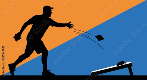 Silhouette of a person playing cornhole sport activity vector illustration