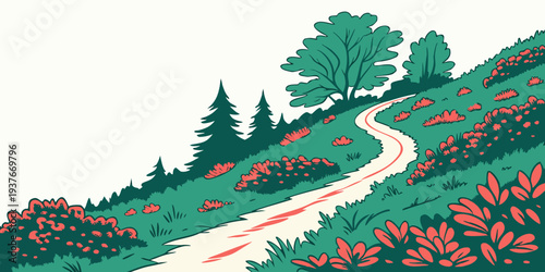A winding road through a field of flowers Vector