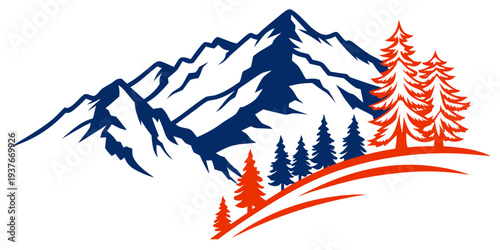 Mountain landscape with trees and snow Vector