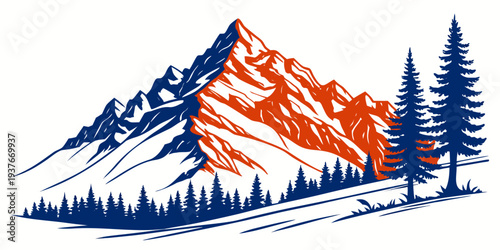 A mountain landscape with trees and snow Vector